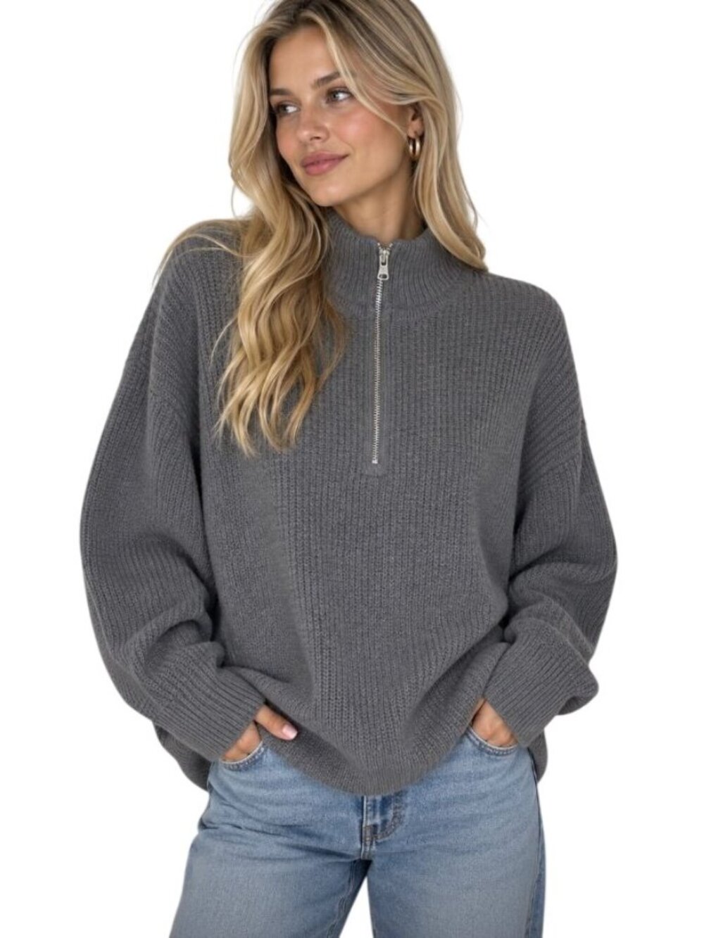 Jenni Kayne Cashmere Half Zip Gray - Size XS